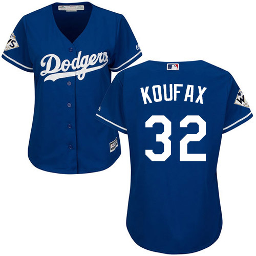 Dodgers #32 Sandy Koufax Blue Alternate World Series Bound Women's Stitched MLB Jersey